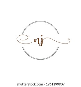 NJ Initial Logo Handwriting template letter illustration