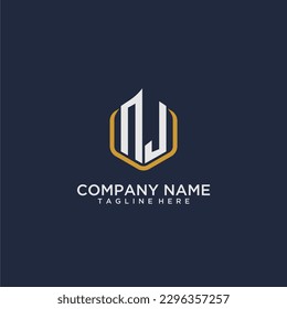 NJ initial monogram building logo for real estate with creative polygon style design