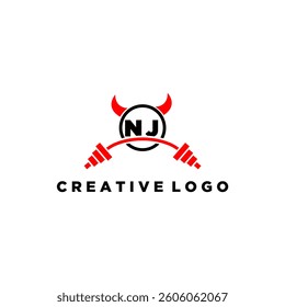 NJ initial monogram for fitnes or gym logo with devil style design