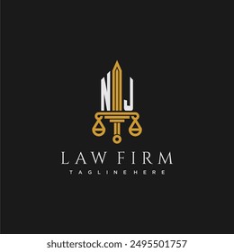 NJ initial monogram for lawfirm logo with sword and scale