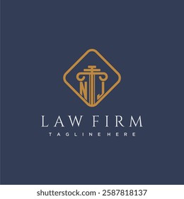 NJ initial monogram logo for lawfirm with pillar in creative square design