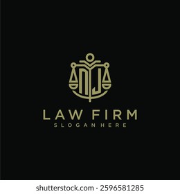 NJ initial monogram logo for lawfirm with scale vector design