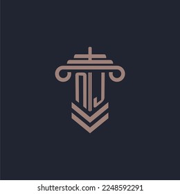 NJ initial monogram logo with pillar design for law firm vector image