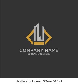 NJ initial monogram logo for real estate with building style