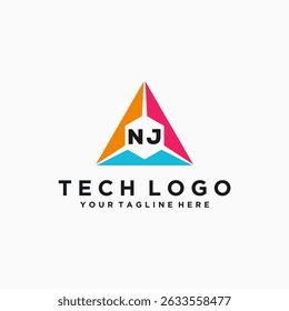 NJ Initials Tech Logo Vector Art Icons and Graphics