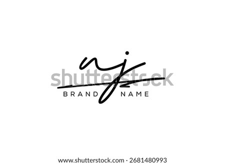 NJ letter elegant cursive signature beauty handwriting logo.