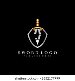Letra NJ monograma de luxo para imagem de estilo escudo e espada