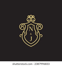 Logotipo inicial vintage de la línea NJ en un diseño profesional de alta calidad que se imprimirá en cualquier medio impreso