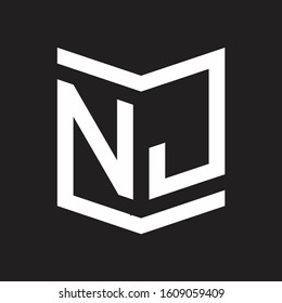 NJ Logo Emblem Monogram With Shield Style Design Template Isolated On Black Background