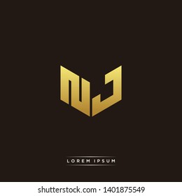 NJ Logo Letter Initial Logo Designs Templete with Gold and Black Background