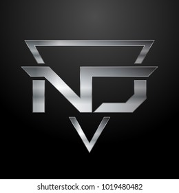 NJ Logo, Metal Logo, Silver Logo, Monogram, Polygon