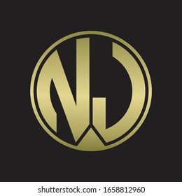 NJ Logo monogram circle with piece ribbon style on gold colors