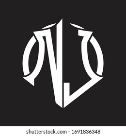 Monograma del logotipo de NJ con emblema y plantilla de diseño redondeado en círculo