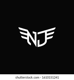 NJ logo monogram emblem shape with wings style ribbon design template