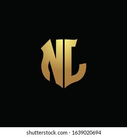 NJ logo monogram with gold colors and shield shape design template