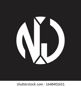 Monograma de logotipo NJ con estilo de cinta circular