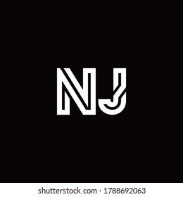 Logo de monograma de NJ con plantilla de diseño de línea abstracta