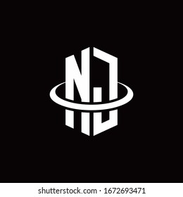 NJ monogram logo in a hexagon style and surrounded by a ring