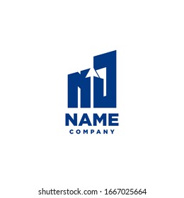 NJ monogram logo with a negative space style arrow up design template