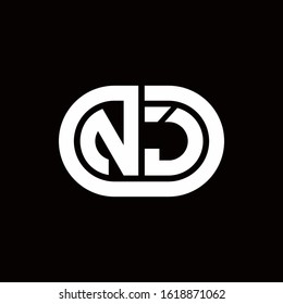 NJ monogram logo with an oval style on a black background	
