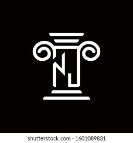 NJ monogram logo with pillar style design template