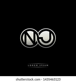 NJ N J initial letter linked circle capital monogram logo modern template silver color edition
