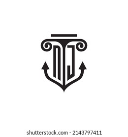 NJ pillar and anchor combination concept logo in high quality design