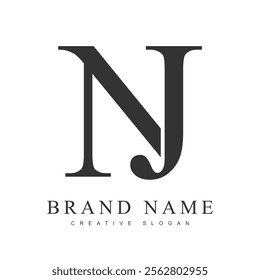 NJ trendy logotype template. Initial letter n and j classic font style. Creative logo for company name or identity. Vector illustration.