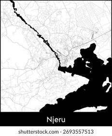 Mapa de la ciudad de Njeru, Uganda - Afiche de mapa de Vector topográfico