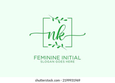 NK beauty monogram and elegant logo design handwriting logo of initial signature, wedding, fashion, floral and botanical with creative template.