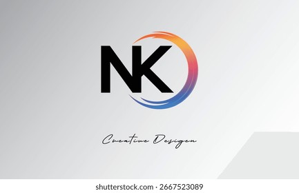 Logotipo de letra criativa NK com espiral de círculo gradiente