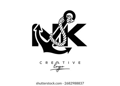 NK Creative Monogram Latte Logo mit Anker und Seildesign
