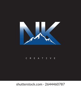 NK Creative Mountain Logo Bold Gradient Letter mark Branding Design for Business Outdoor Brands