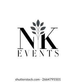 Logotipo de NK Events con elegante rama de hojas
