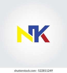 NK flat initial letter logo combining yellow, blue and red