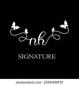 NK Handwritten initial letter, NK simple signature vector logo with butterfly shape variation, beauty, photography letter logo design. N K