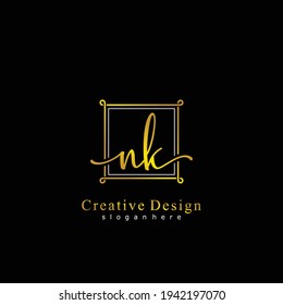 NK Logo escrito a mano con caligrafía inicial. Alfabeto escrito a mano en la plantilla de logotipo. Cartas y alfabetos para la firma, boda, moda, floral y botánica 