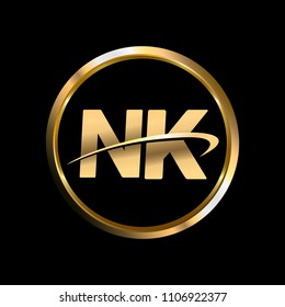 NK initial circle company logo gold black background