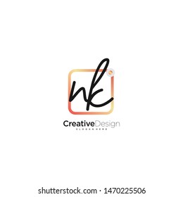 NK initial handwriting with color logo icon template vector.