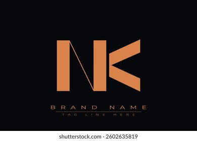 NK initial letter logo design. Letter N and K luxury alphabet letter logo icon template