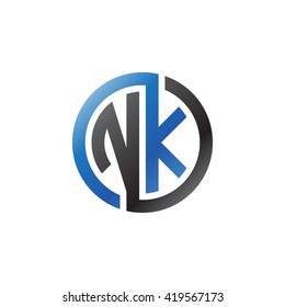 NK initial letters looping linked circle logo black blue