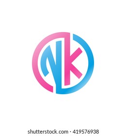 NK initial letters looping linked circle logo blue pink