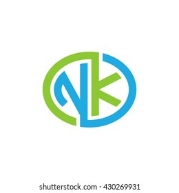 NK initial letters looping linked ellipse logo blue green