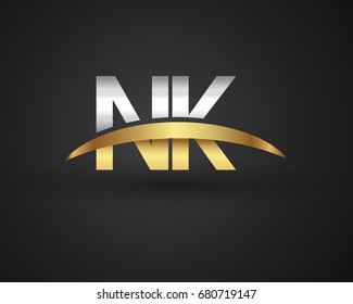 NK initial logo company name colored gold and silver swoosh design. vector logo for business and company identity.
