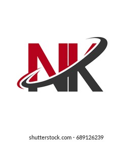 NK initial logo company name colored red and black swoosh design, isolated on white background. vector logo for business and company identity.