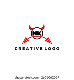 NK initial monogram for fitnes or gym logo with devil style design