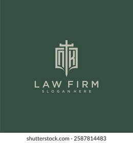 NK initial monogram for law firm with sword and shield logo image