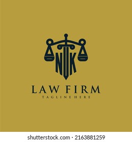 NK initial monogram for lawfirm logo with sword and scale