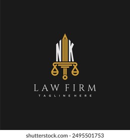 NK initial monogram for lawfirm logo with sword and scale