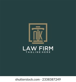 NK initial monogram logo for lawfirm with pillar design in creative square